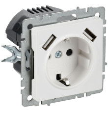 Розетка BRITE РЮш10-1-БрАБ 16А с USB A+A 2.1А с заземл. защ. шторки механизм арктич. бел. IEK BR-R14-16-U21-D21-K91