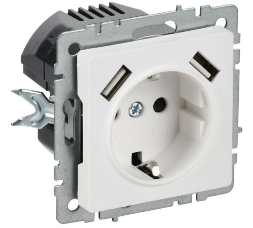 Розетка BRITE РЮш10-1-БрАБ 16А с USB A+A 2.1А с заземл. защ. шторки механизм арктич. бел. IEK BR-R14-16-U21-D21-K91