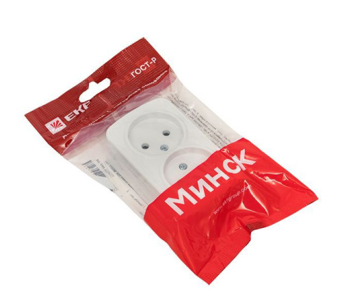 Розетка 2-м ОП Минск 10А IP20 без заземл. бел. Basic EKF EGR10-102-10
