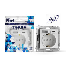 Розетка 1-м СП Pixel с заземл. с 2-мя заряд. устр. USB тип A+C IP20 механизм айс TOKOV ELECTRIC TKE-PX-R1U2AC-C34