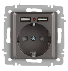 Розетка Accent 6-410-09 P+E Schuko со шторками 16А-250В + 2хUSB IP20 СУ титан Intro Б0063711