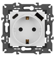 Розетка ЭРА Elegance 14-4108-01 2P+E 16A-250В со шторками с USB type-A+C 5В-3А белый Эра Б0067736