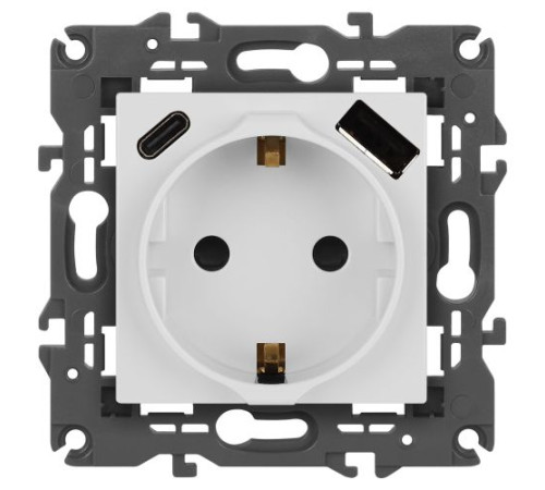 Розетка ЭРА Elegance 14-4108-01 2P+E 16A-250В со шторками с USB type-A+C 5В-3А белый Эра Б0067736