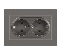 Розетка Accent 6-205-09 двойн. 2X2P+E Schuko 16А-250В IP20 СУ AL/CU титан Intro Б0063500