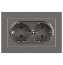 Розетка Accent 6-205-09 двойн. 2X2P+E Schuko 16А-250В IP20 СУ AL/CU титан Intro Б0063500