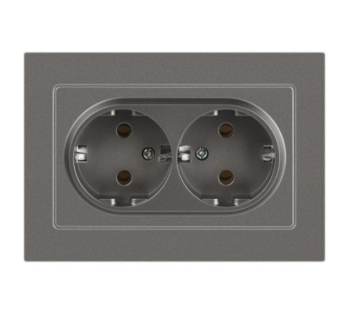 Розетка Accent 6-205-09 двойн. 2X2P+E Schuko 16А-250В IP20 СУ AL/CU титан Intro Б0063500