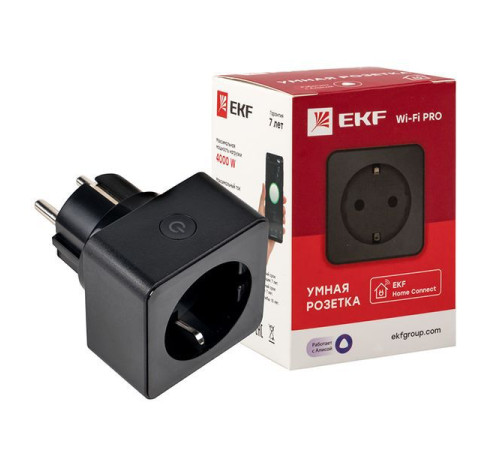 Розетка умная Wi-Fi PRO 1-м 16А IP20 черн. Connect EKF RCS-2-WF