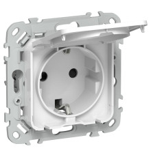 Розетка СП FLITE РСшкр11-1-44-ФлБ 16А IP44 с заземл. с защ. шторками и крышкой безвинтовое крепление механизм бел. IEK FI-R16-16-1-44-K01