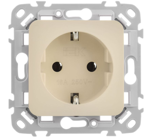 Розетка СП FLITE РС11-1-ФлСл 16А с заземл. без защ. шторок безвинтовое крепление механизм сливочный IEK FI-R11-16-1-K86