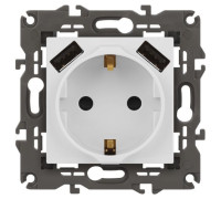 Розетка 16А 250В 2P+E с 2хUSB 5В-3А защ. шторки Elegance бел. 14-4109-01 ЭРА Б0047867