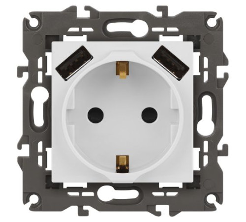 Розетка 16А 250В 2P+E с 2хUSB 5В-3А защ. шторки Elegance бел. 14-4109-01 ЭРА Б0047867