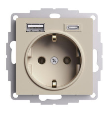 Розетка AtlasDesign 16А с 2-мя заряд. устройствами USB тип A+C 5В/2.4А/3.0А 2х5В/1.5А механизм песочн. SE ATN001232