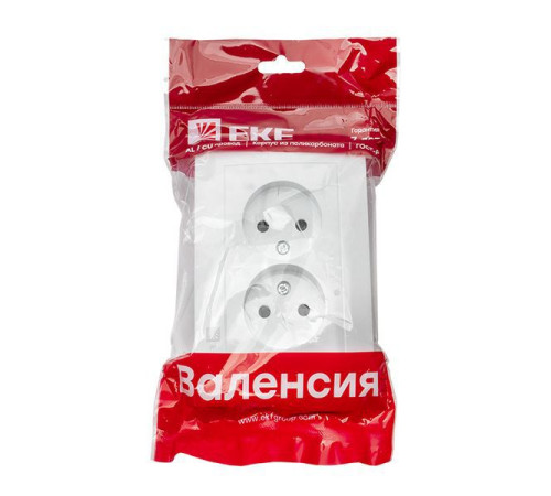 Розетка 2-м СП Валенсия 10А IP20 без заземл. защ. шторки бел. PROxima EKF EWR10-102-10