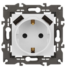 Розетка ЭРА Elegance 14-4109-01М 2P+E 16A-250В штор. с 2xUSB 5В-3А матов. бел. Эра Б0065773