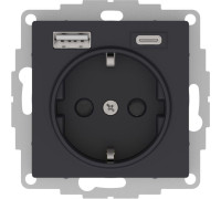 Розетка AtlasDesign 16А с 2-мя заряд. устройствами USB тип A+C 5В/2.4А 2х5В/1.2А механизм карбон SE ATN001032