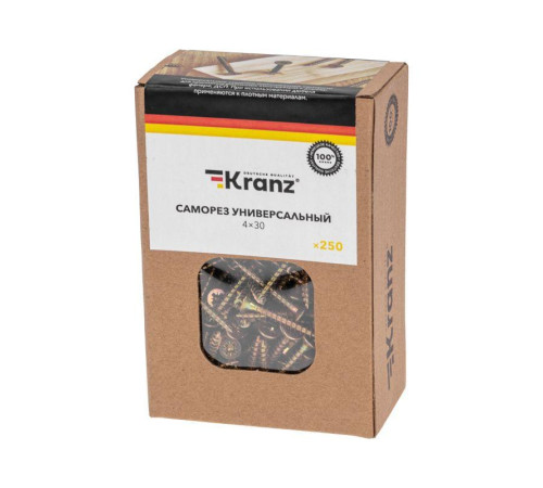 Саморез универсальный 4х30 желт. цинк (уп.250шт) Kranz KR-01-3311-027