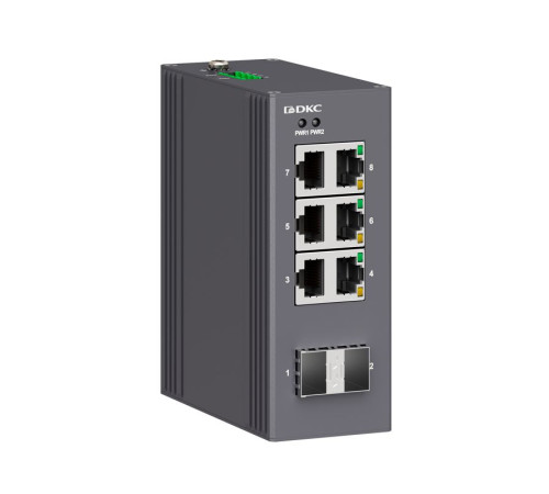 Коммутатор промышленный неуправляемый 2х100Base-X SFP слотов: 6х 10/100Base-T(X) портов RJ45 12-48В DC/18-30В AC с резервированием DKC N1000-2SFP6T-P2