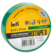 Изолента ПВХ 0.13х15мм (рул.10м) зел. IEK UIZ-13-10-10M-K06