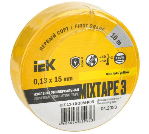 Изолента ПВХ 0.13х15мм (рул.10м) желт. IEK UIZ-13-10-10M-K05 Изолента ПВХ 0.13х15мм (рул.10м) желт. IEK UIZ-13-10-10M-K05