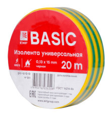 Изолента класс В 0.13х15мм (рул.20м) желт./зел. EKF plc-iz-b-yg