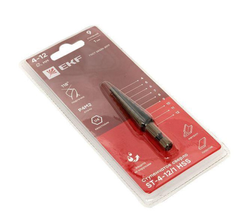 Сверло ступенчатое ST-4-12/1 HSS 9 ступ. EKF ST-4-12/1
