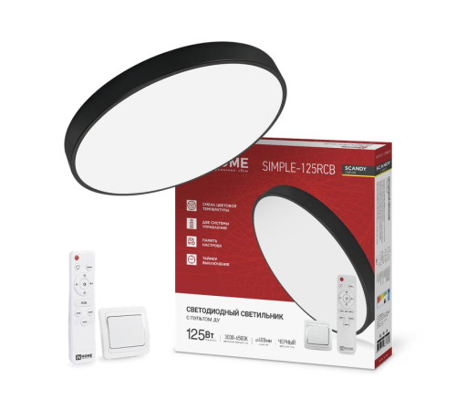 Светильник светодиодный SCANDY SIMPLE-125RCB 125Вт 3000-6500К 10000лм 230В 400х50мм пульт ДУ черн. IN HOME 4690612062136