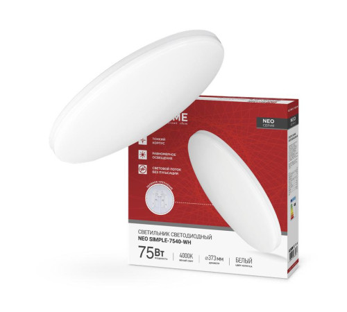 Светильник светодиодный NEO SIMPLE-7540-WH 75Вт 4000К 6000лм 230В 370х60мм бел. IN HOME 4690612062532