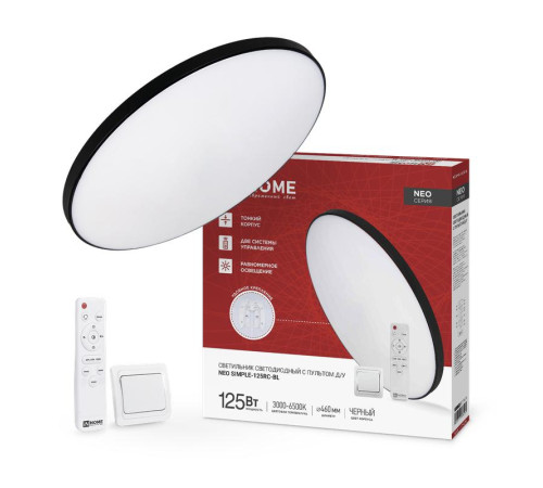 Светильник светодиодный NEO SIMPLE-125RC-BL 125Вт 3000-6500К 10000лм 230В 460х67мм с пультом ДУ черн. IN HOME 4690612060934