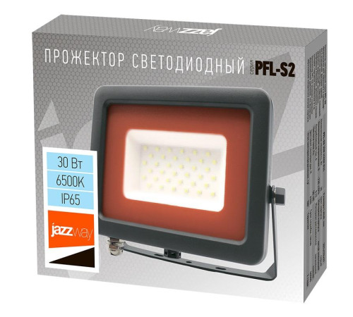 Прожектор светодиодный PFL-S2 30Вт 6500К IP65 220–240В ДО с клапаном закален. матов. стекло сер. Pro JazzWay 2853295D