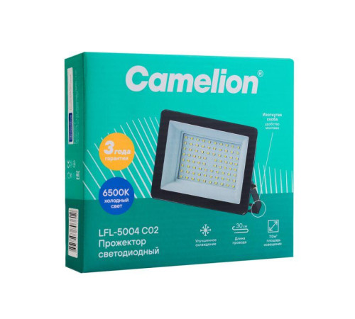 Прожектор LFL-5004 C02 (LED SMD 50Вт 5000лм 230В 6500К 153х136х30) черн. Camelion 16332
