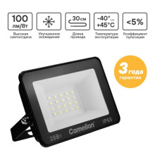Прожектор светодиодный LFL-2004 C02 LED SMD 20Вт IP65 6500К 2000лм 230В 113х102х24 черн. Camelion 16330