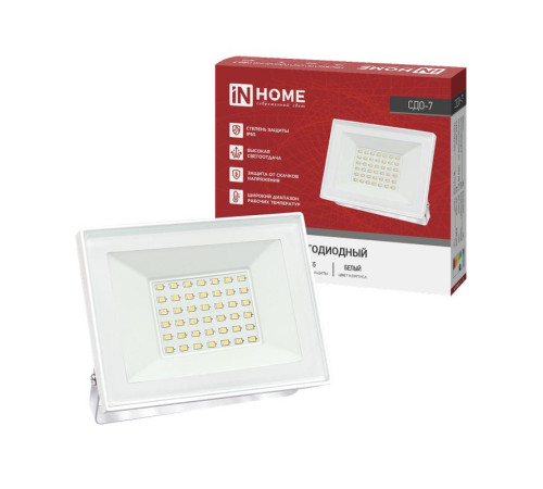Прожектор светодиодный СДО-7 50Вт 4000К IP65 230В бел. IN HOME 4690612064376