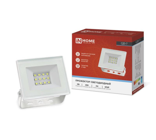 Прожектор светодиодный СДО-7 20Вт 6500К IP65 1800лм 230В бел. IN HOME 4690612034683
