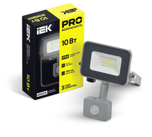Прожектор светодиодный СДО 07-10Д 10Вт 6500К IP54 с датчиком движ. сер. IEK LPDO702-10-K03