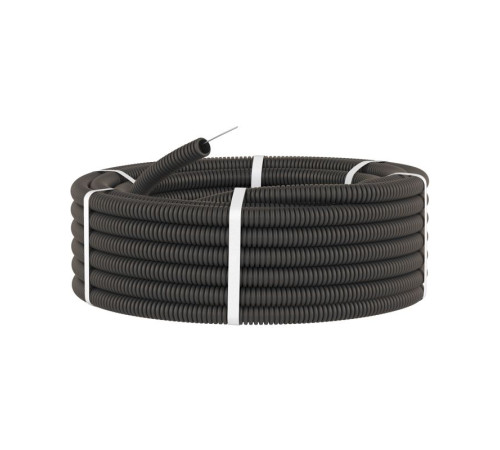 Труба гофрированная ПНД гибкая легкая d16мм с протяжкой черн. (уп.50м) DKC 7171650