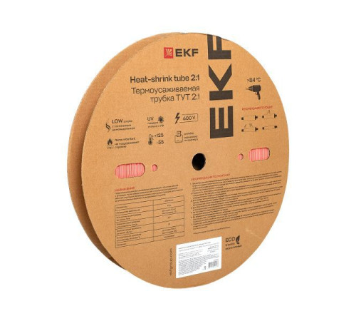 Трубка термоусадочная ТУТ нг 30/15 красн. (уп.50м) EKF tut-30-r