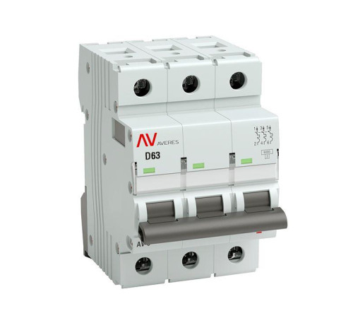 Выключатель автоматический модульный 3п D 63А 6кА AV-6 AVERES EKF mcb6-3-63D-av Выключатель автоматический модульный 3п D 63А 6кА AV-6 AVERES EKF mcb6-3-63D-av