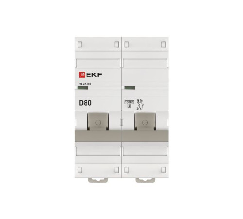 Выключатель автоматический модульный 2п D 80А 10кА ВА 47-100 PROxima EKF mcb47100-2-80D-pro
