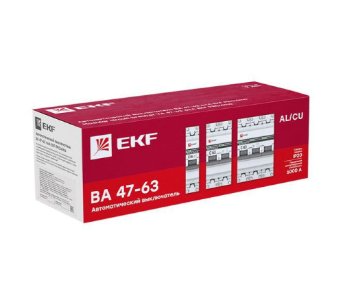 Выключатель автоматический модульный 1п C 20А 6кА ВА 47-63 DC PROxima EKF mcb4763-DC-1-20C-pro