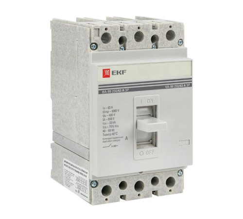 Выключатель автоматический 3п 250/63А 35кА ВА-99 PROxima EKF mccb99-250-63 Выключатель автоматический 3п 250/63А 35кА ВА-99 PROxima EKF mccb99-250-63