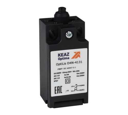 Выключатель концевой OptiLiS D4N-4131 толкатель пластик. EN 50047 XCKN2112P20 КЭАЗ 365302