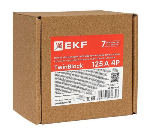 Рубильник 4п 125А с рукояткой управления для прямой установки TwinBlock EKF tb-125-4p-f
