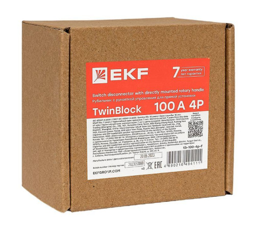 Рубильник 4п 100А с рукояткой управления для прямой установки TwinBlock EKF tb-100-4p-f Рубильник 4п 100А с рукояткой управления для прямой установки TwinBlock EKF tb-100-4p-f