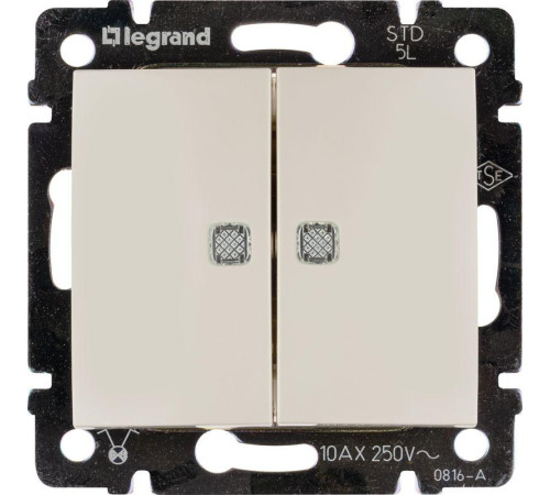 Выключатель 2-кл. СП Valena 10А IP31 250В с зел. подсветкой механизм сл. кость Leg 774328