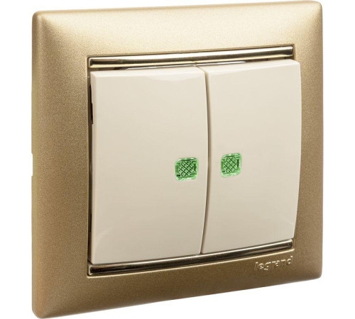 Выключатель 2-кл. СП Valena 10А IP31 250В с зел. подсветкой механизм сл. кость Leg 774328