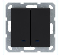 Выключатель 2-кл. 10А IP20 с подсветкой механизм черн. матовый soft touch Jasmart G3023NPB