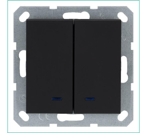 Выключатель 2-кл. 10А IP20 с подсветкой механизм черн. матовый soft touch Jasmart G3023NPB
