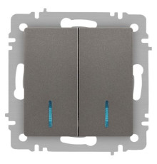 Выключатель Accent 6-105-09 двойн. с подсветкой 10А-250В IP20 СУ AL/CU титан Intro Б0063525