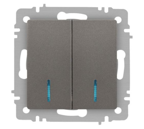 Выключатель Accent 6-105-09 двойн. с подсветкой 10А-250В IP20 СУ AL/CU титан Intro Б0063525