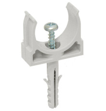 Держатель для труб (клипса) CT25 с защелкой и дюбелем IEK CTA10D-CT25-K41-100